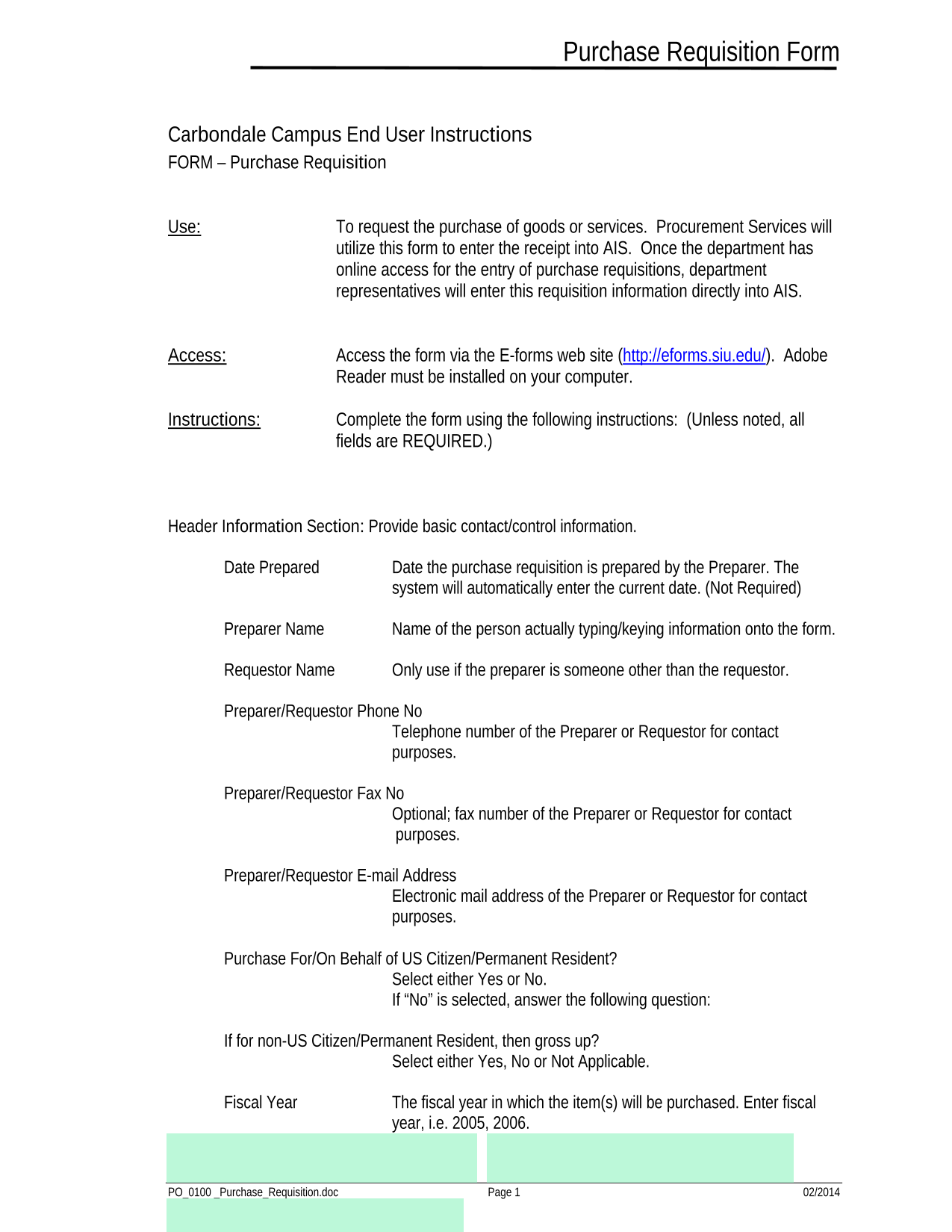 Purchase Requisition Form screenshot