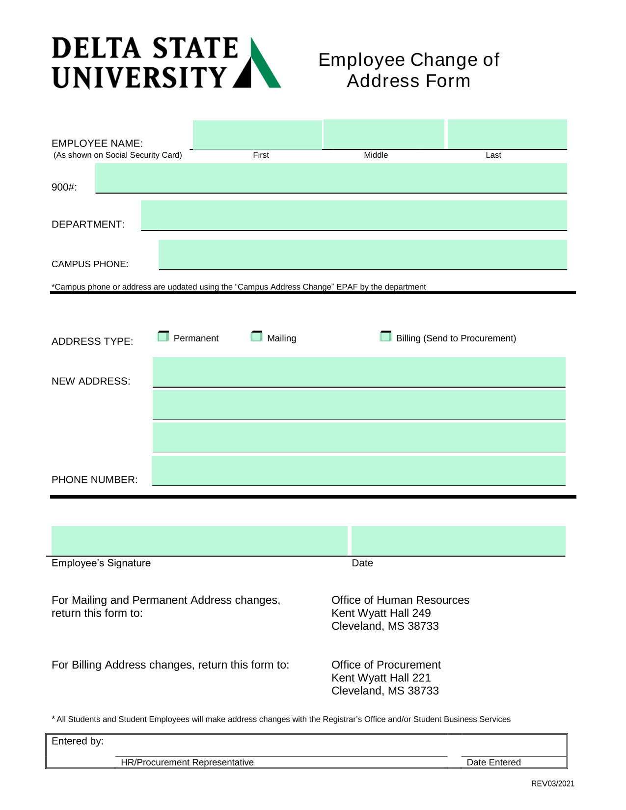 Employee Change Of Address Form screenshot