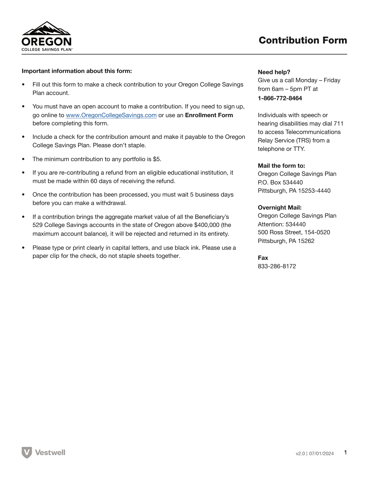 Contribution Form screenshot