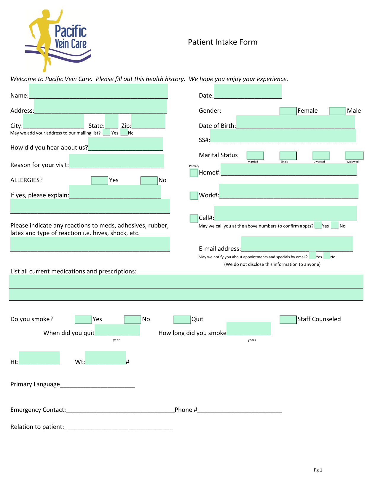 Patient Intake Form screenshot