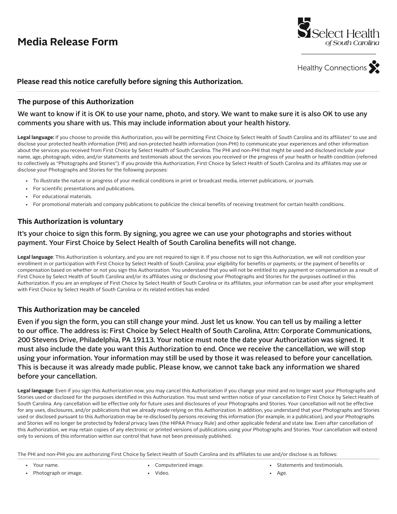 Media Release Form screenshot