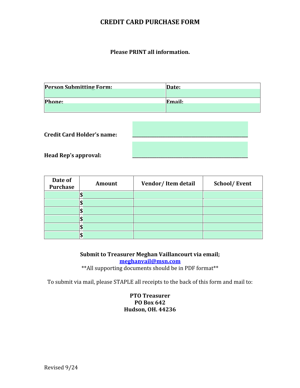 Credit Card Purchase Form screenshot