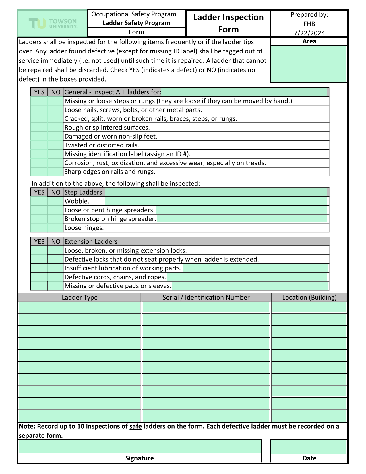 Ladder Inspection Form screenshot
