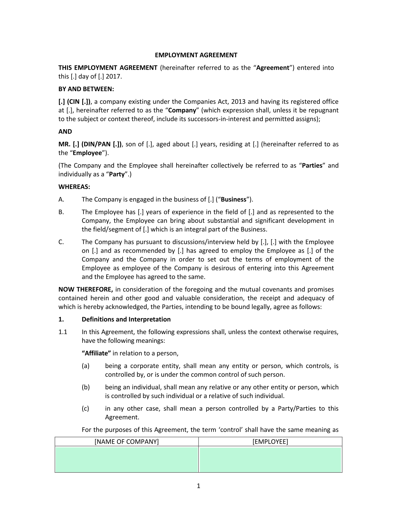 Employment Agreement screenshot