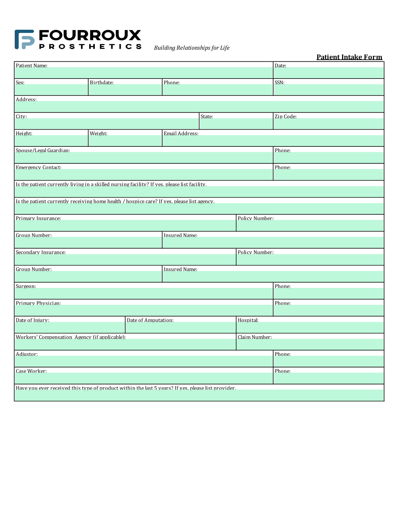 Patient Intake Form screenshot