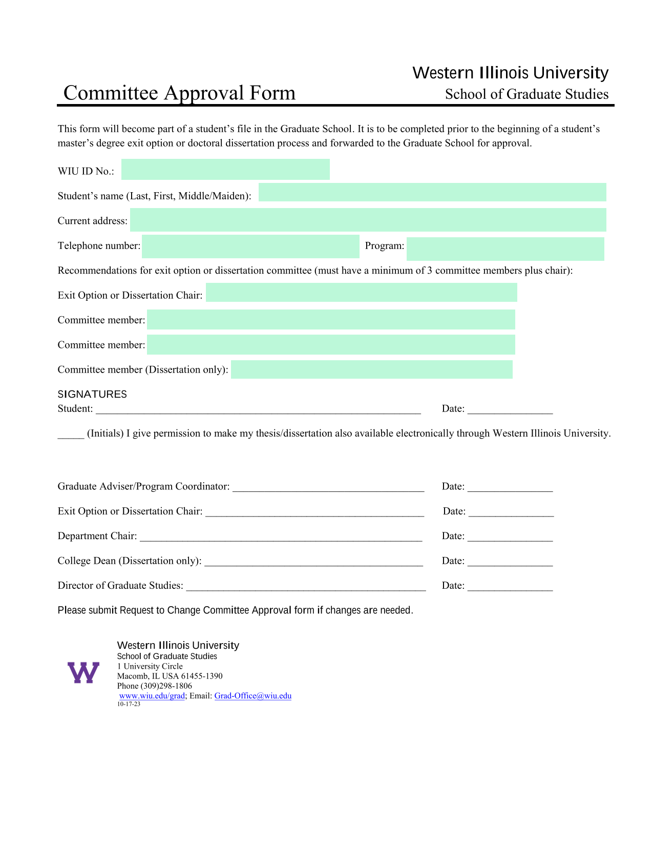 Committee Approval Form screenshot
