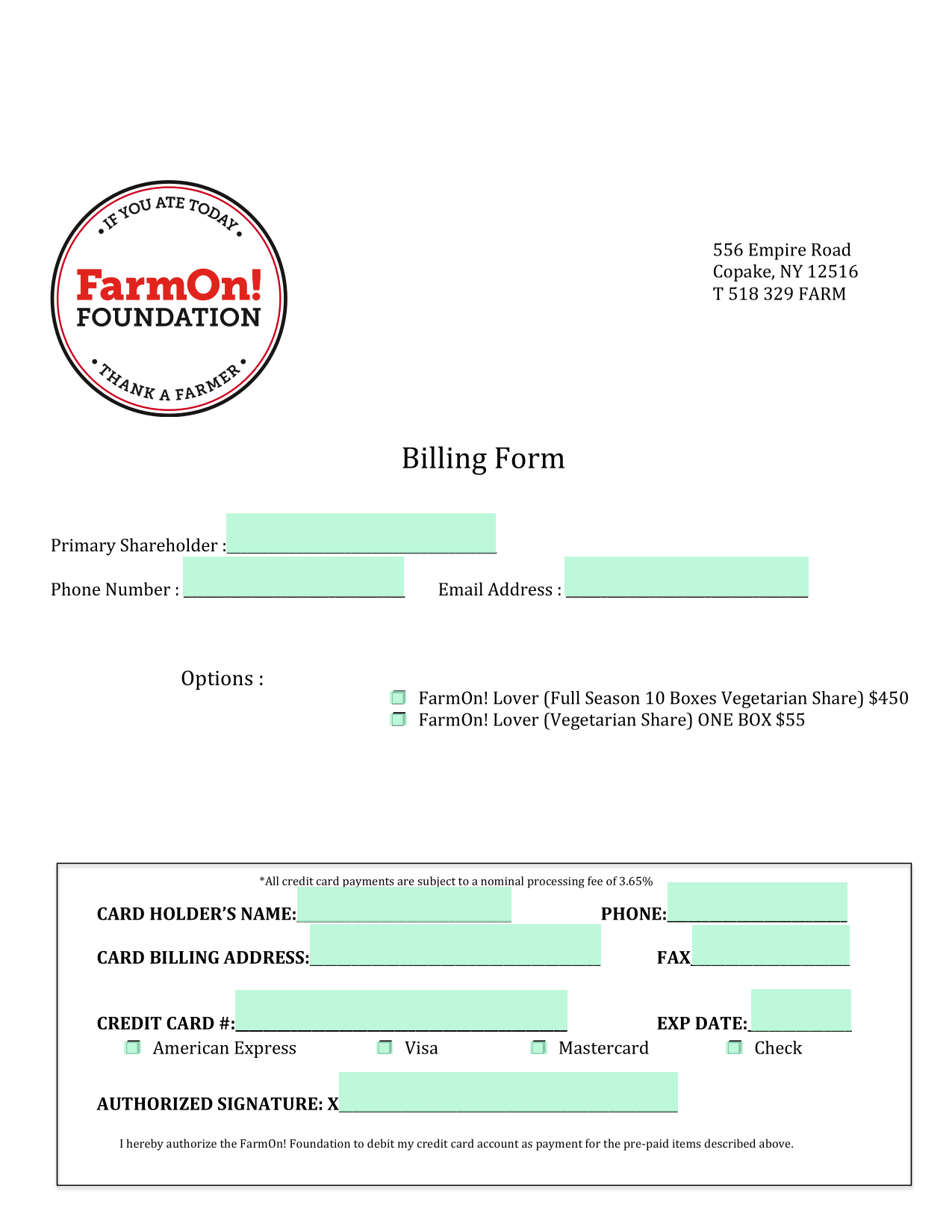 Billing Form screenshot