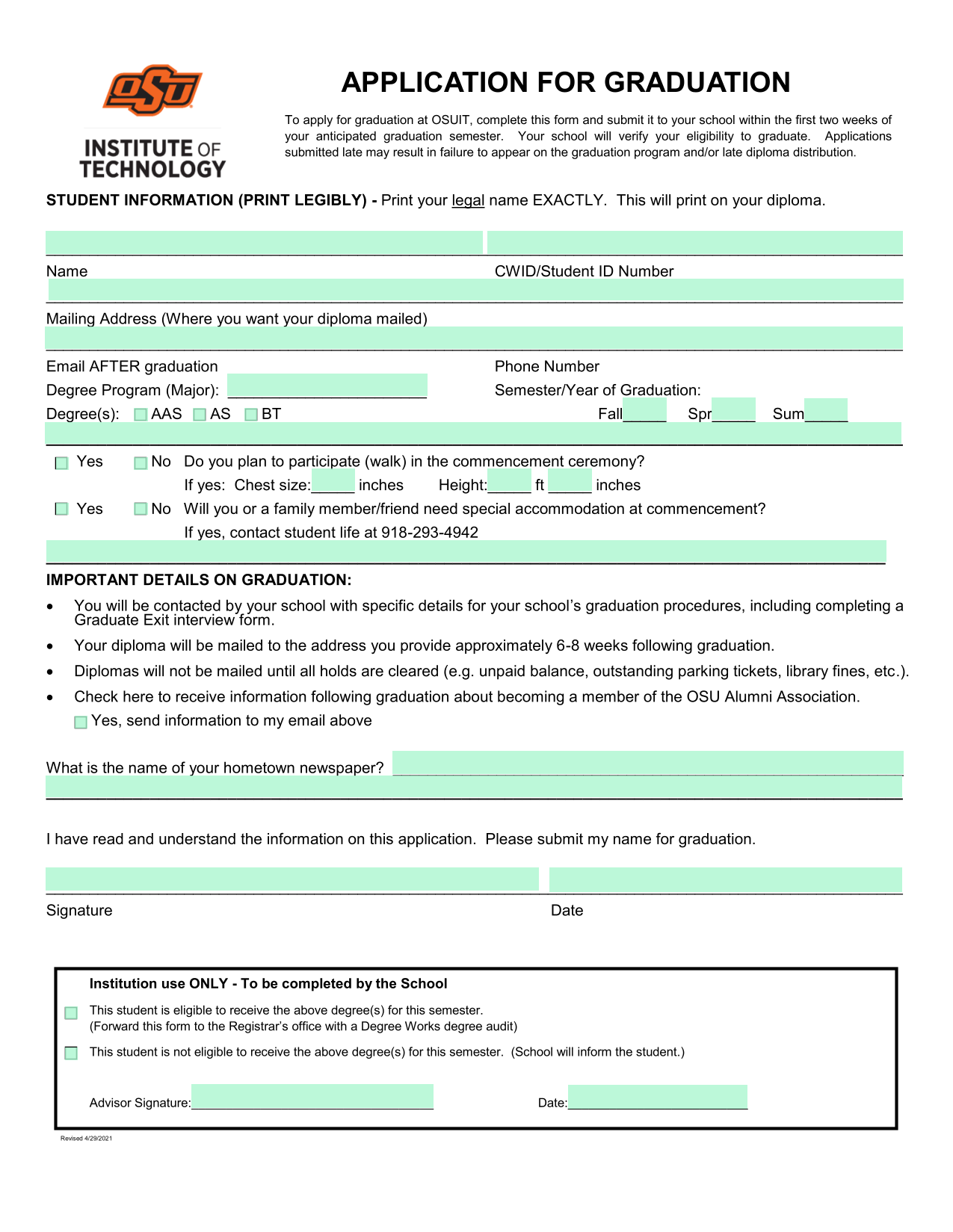 Application For Graduation screenshot