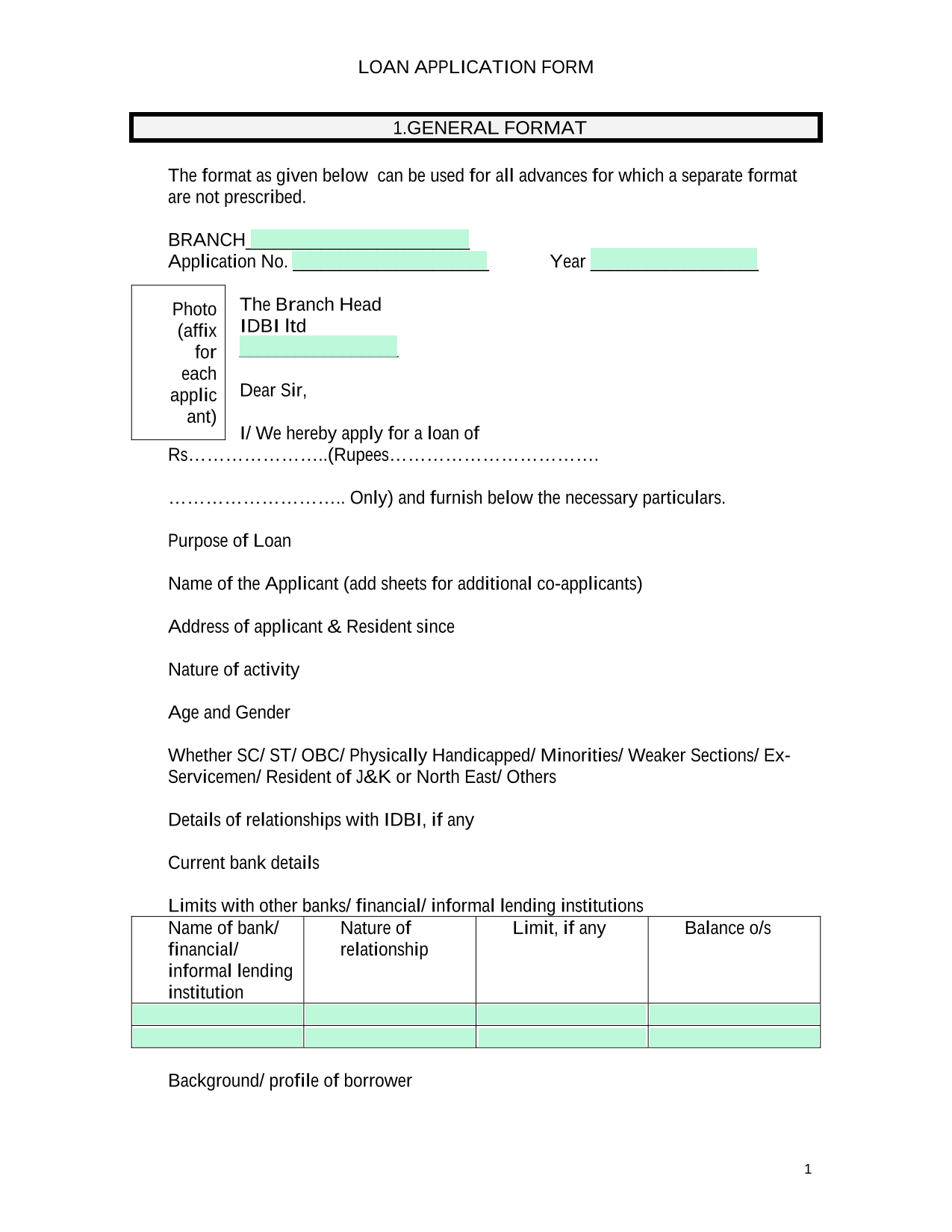 LOAN APPLICATION FORM screenshot