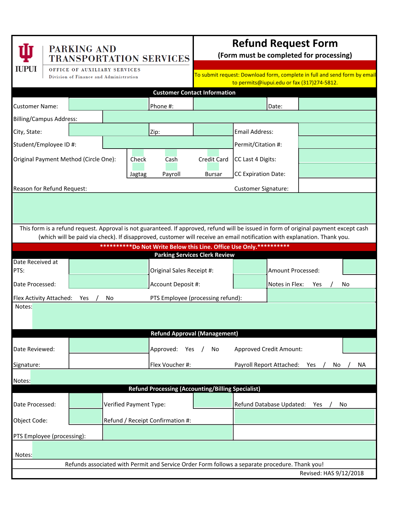 Refund Request Form screenshot