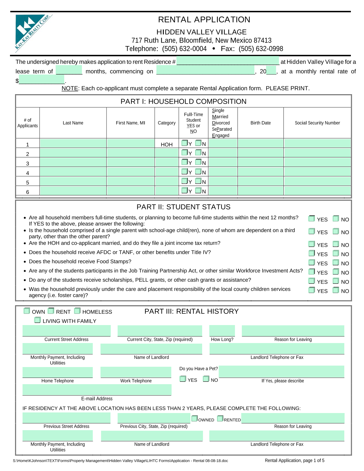Rental Application screenshot