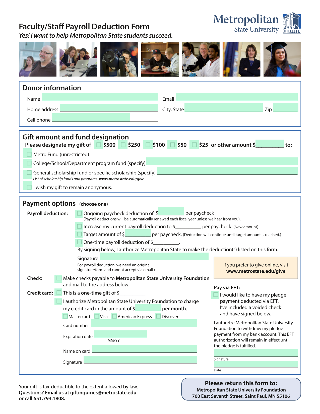 FacultyStaff Payroll Deduction Form screenshot