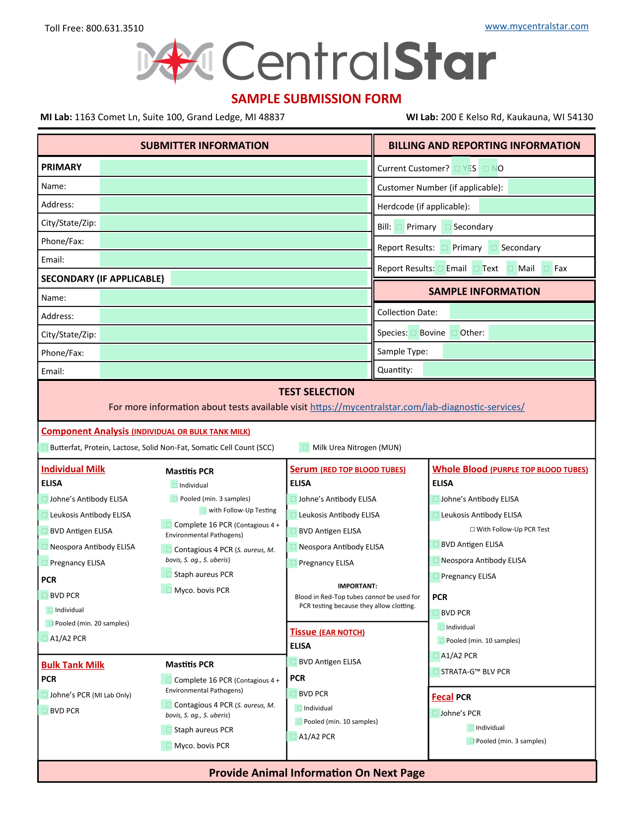 Sample Submission Form screenshot