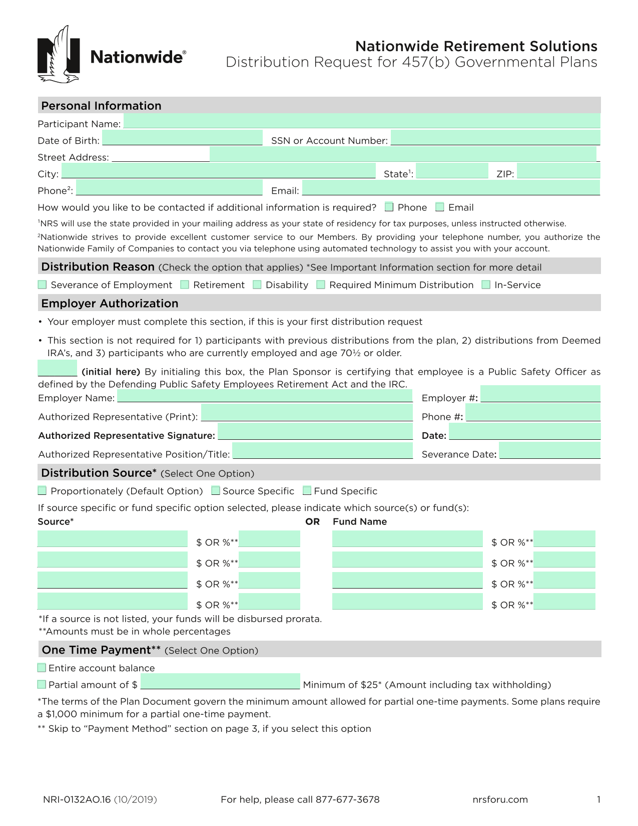 Distribution Request For 457(B) Governmental Plans screenshot