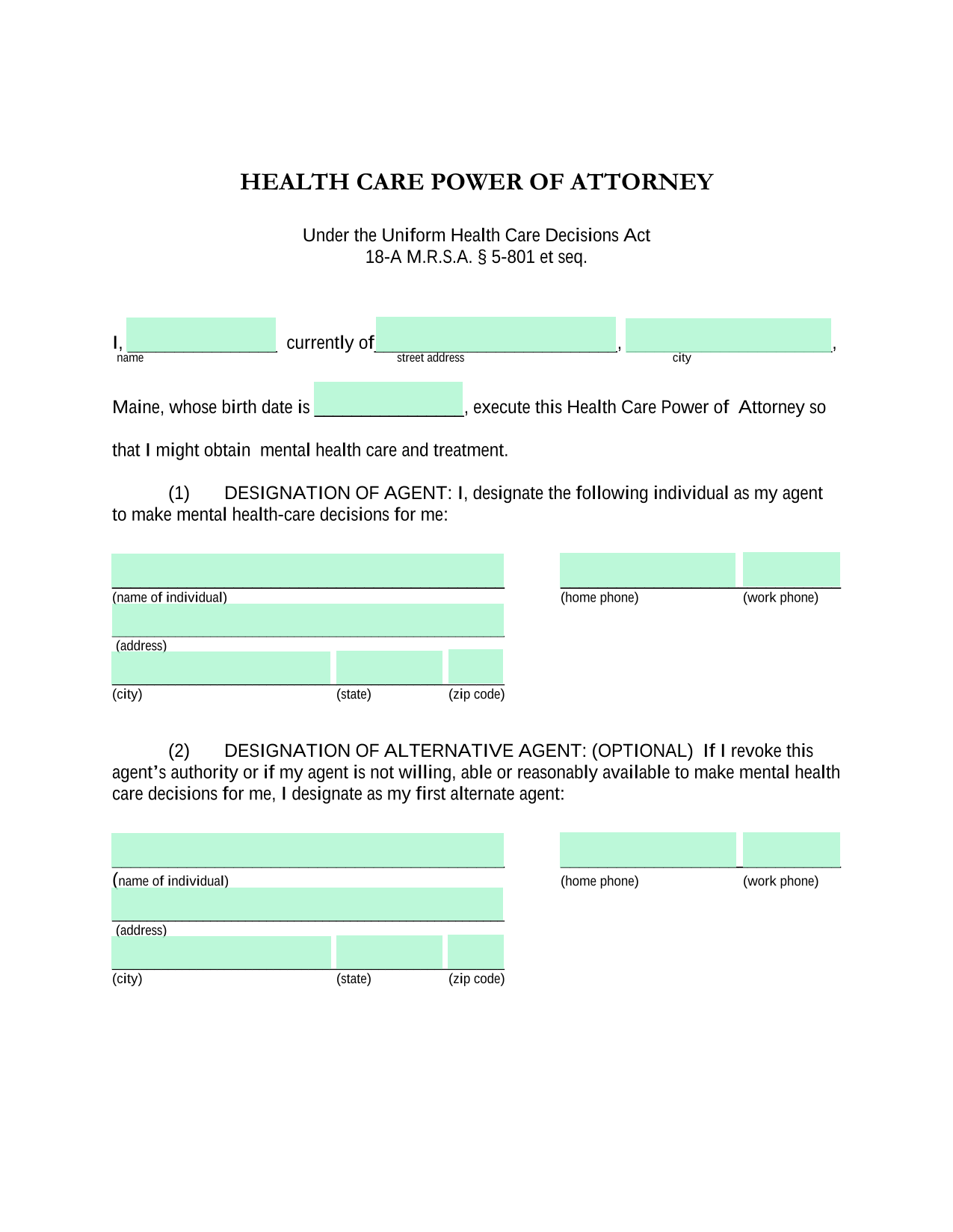 Health Care Power Of Attorney screenshot