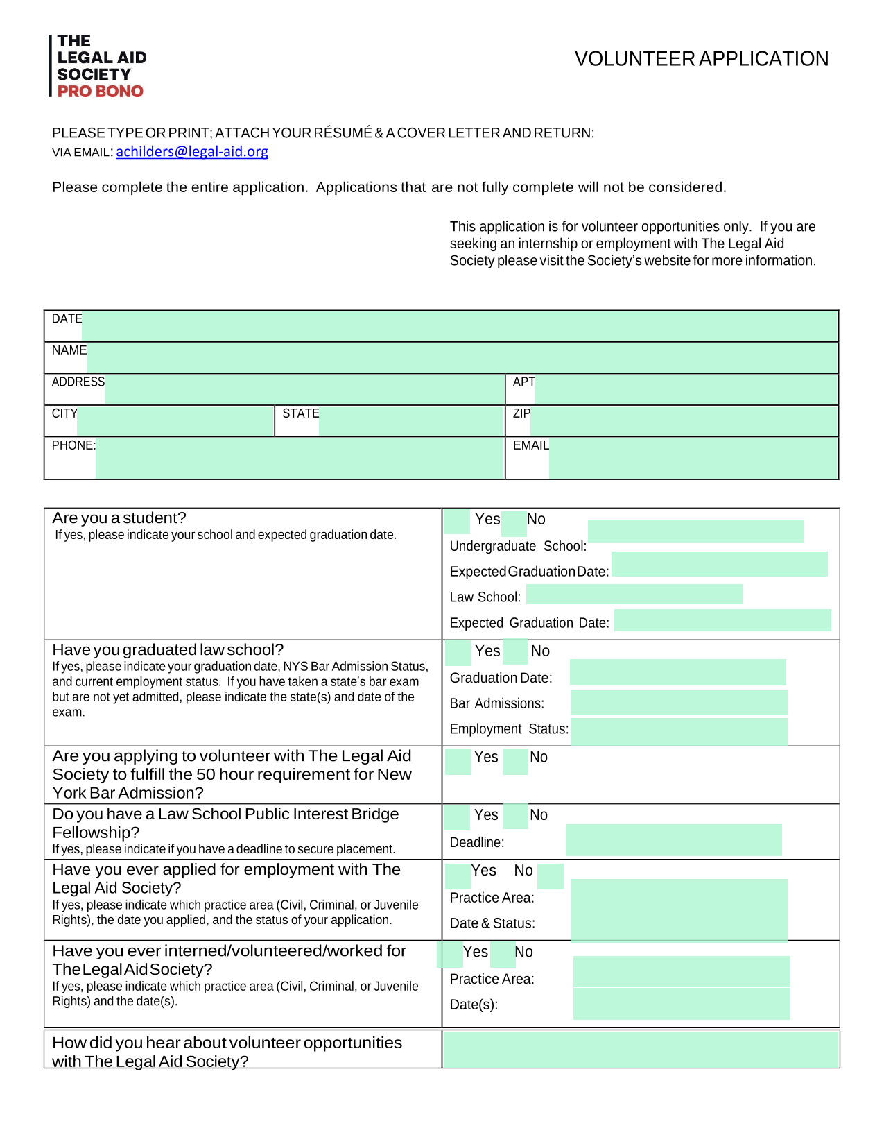 Volunteer Application screenshot
