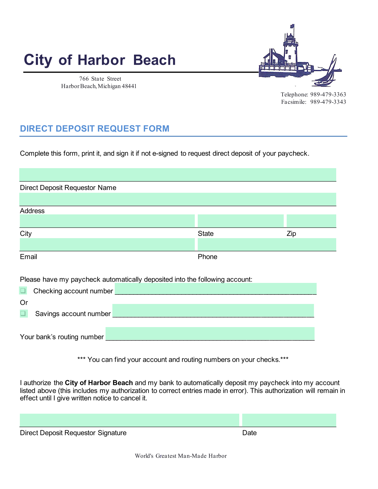DIRECT DEPOSIT REQUEST FORM screenshot