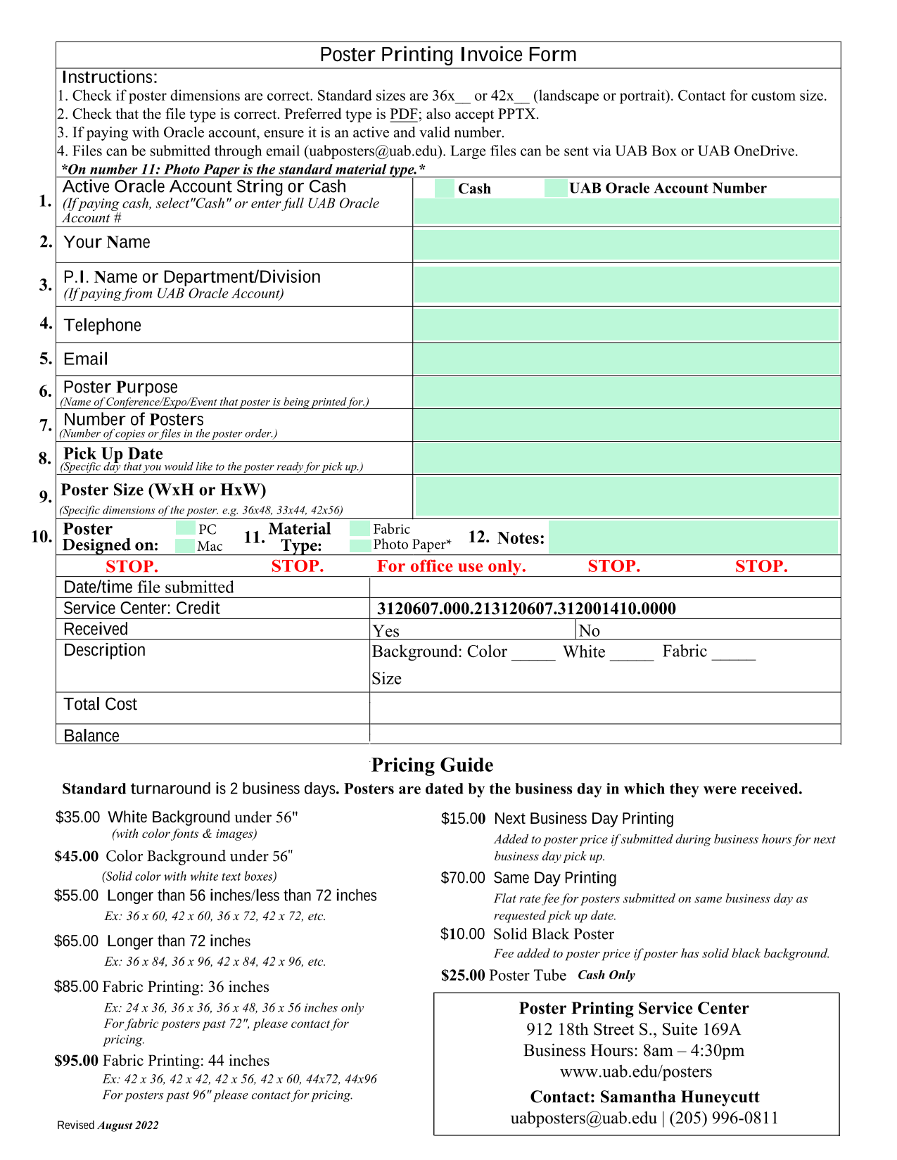 Poster Printing Invoice Form screenshot