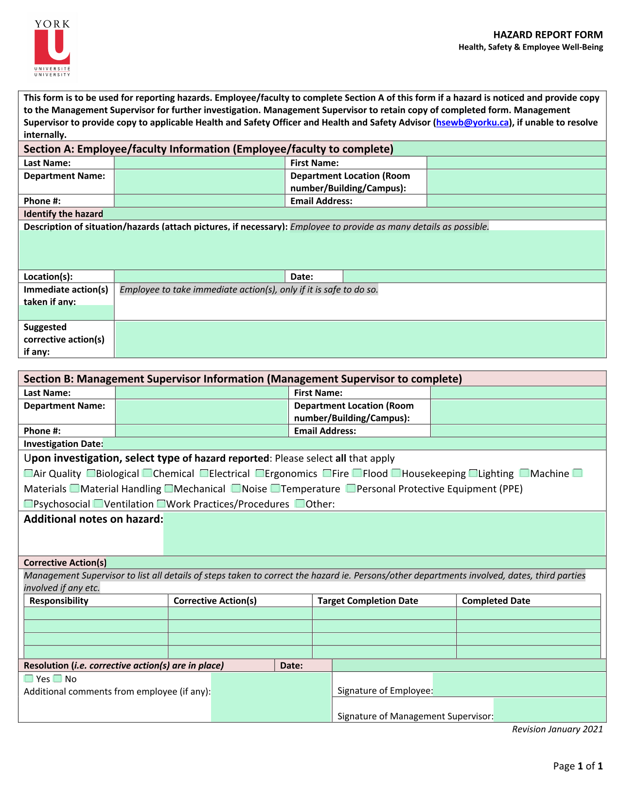 HAZARD REPORT FORM screenshot