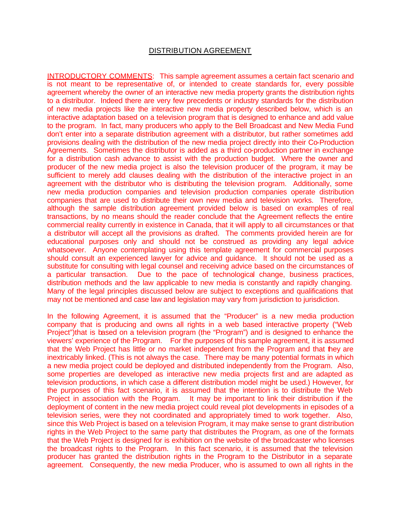 Distribution Agreement screenshot