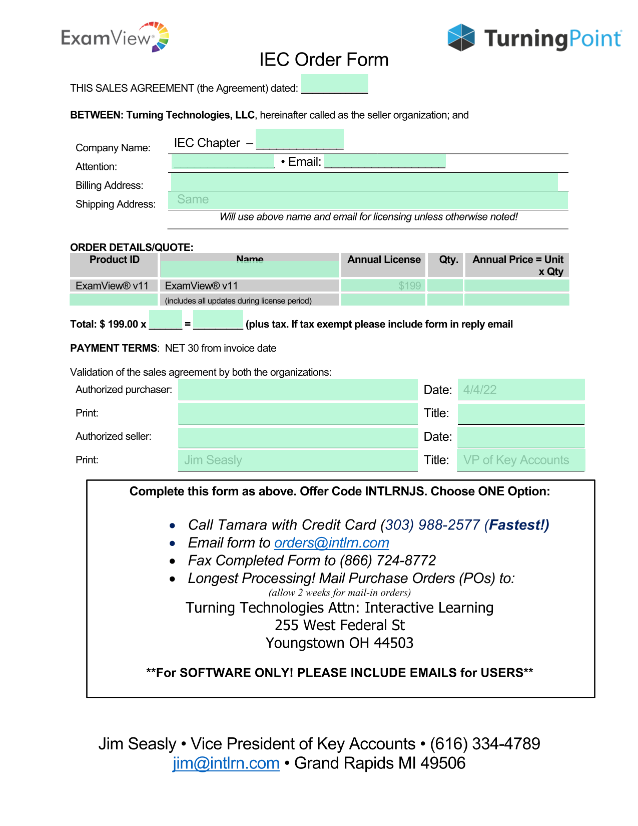 IEC Order Form screenshot