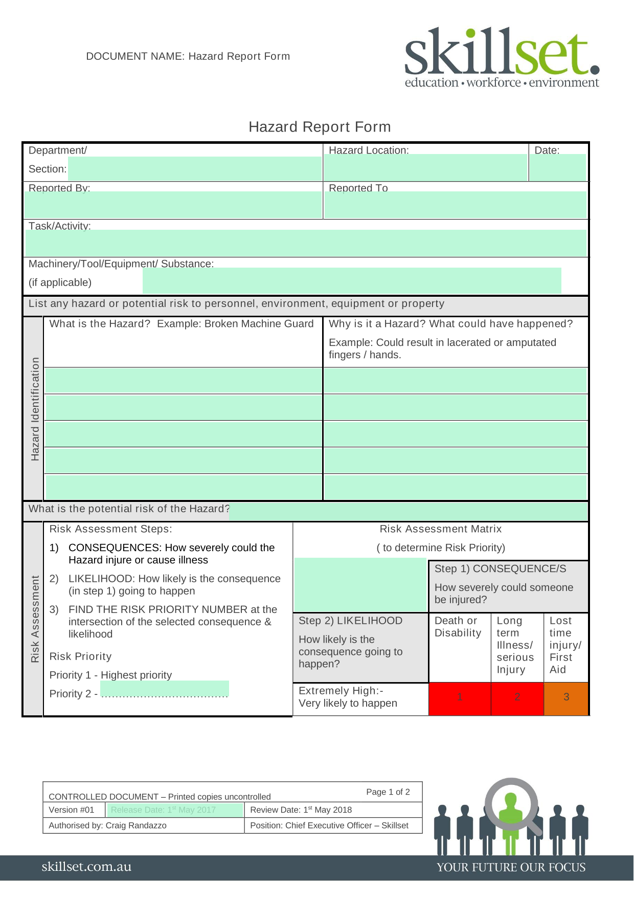 Hazard Report Form screenshot