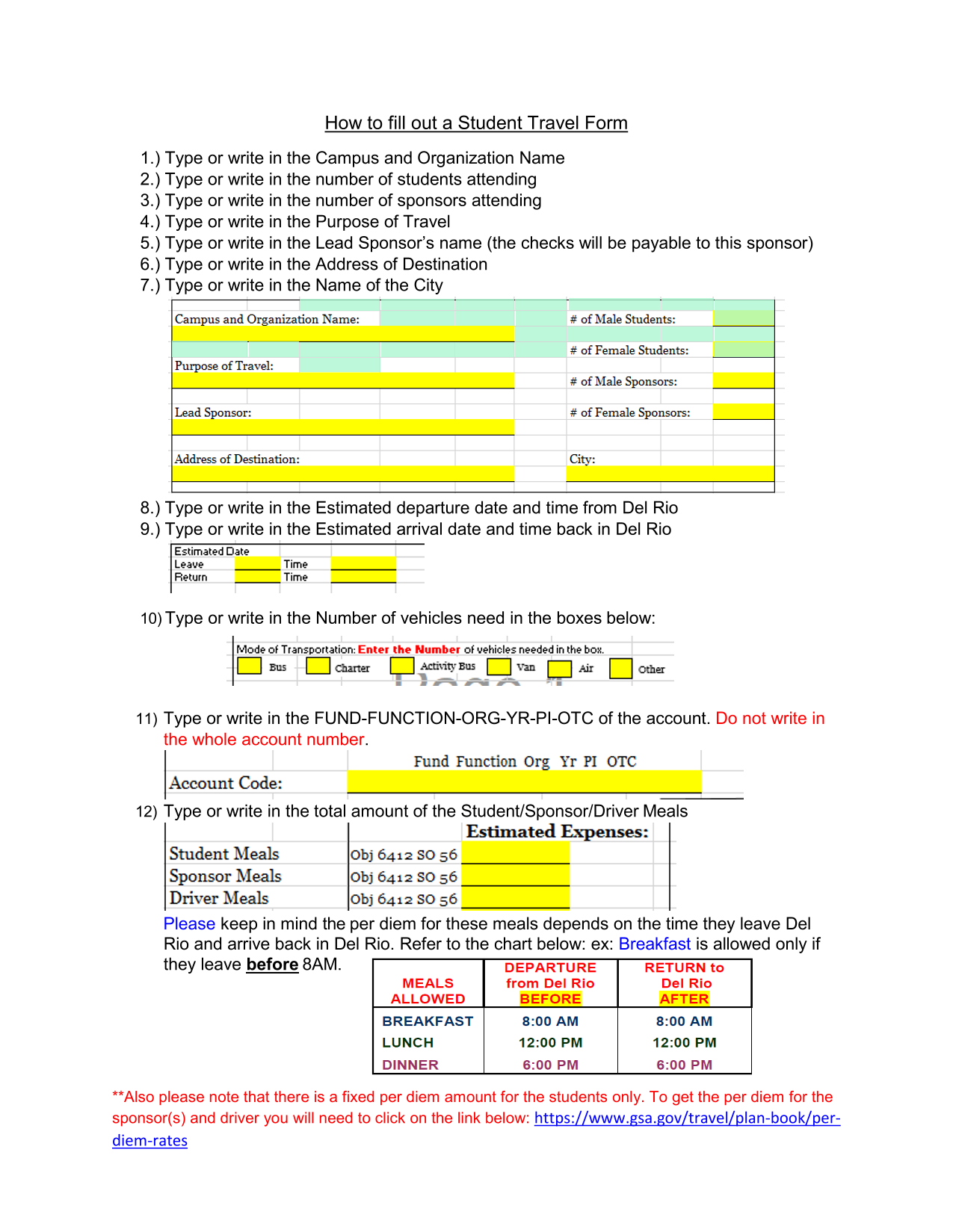 Student Travel Form screenshot