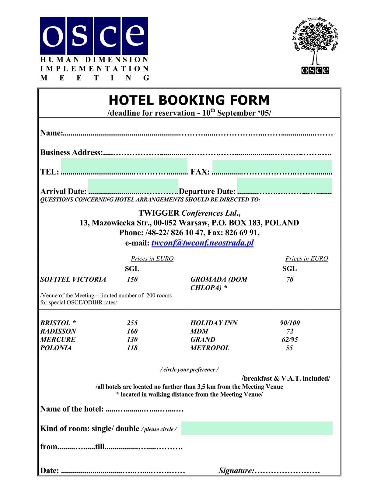 Hotel Booking Form screenshot