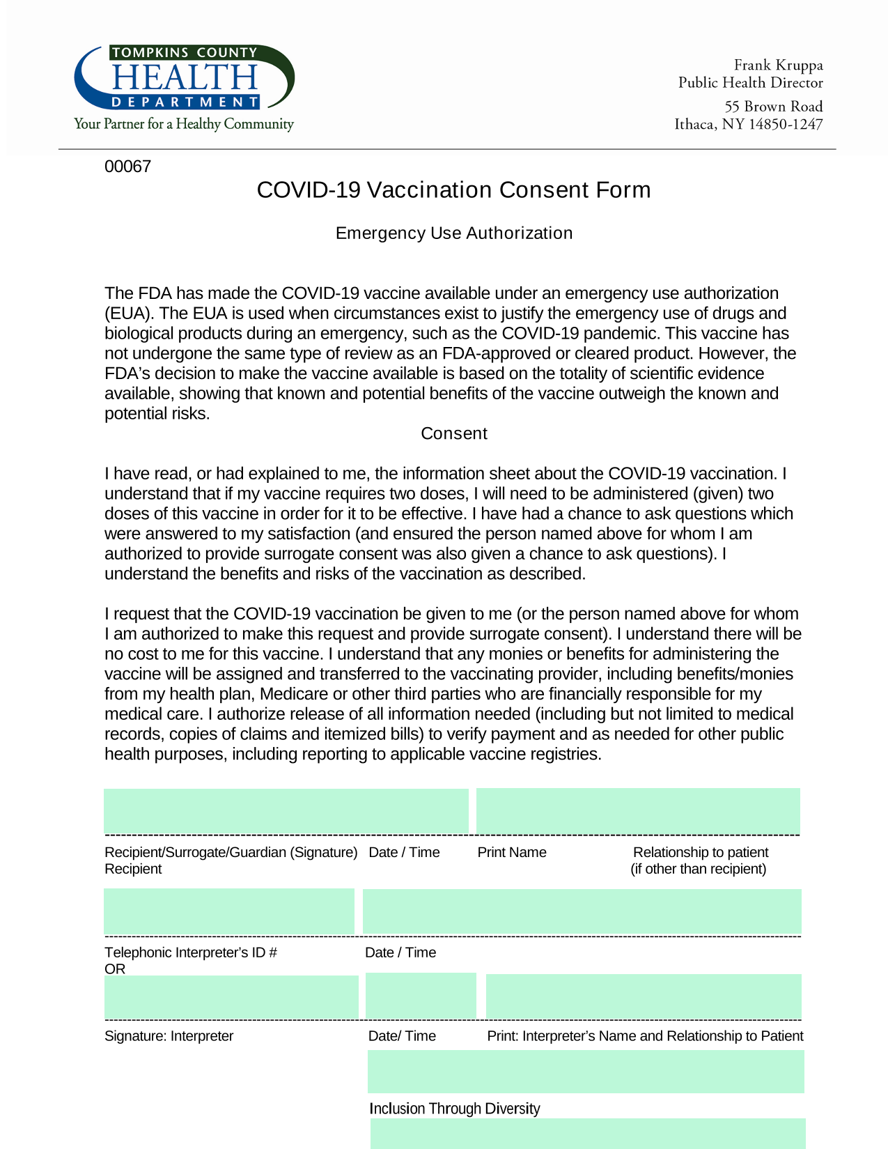 COVID 19 Vaccination Consent Form screenshot