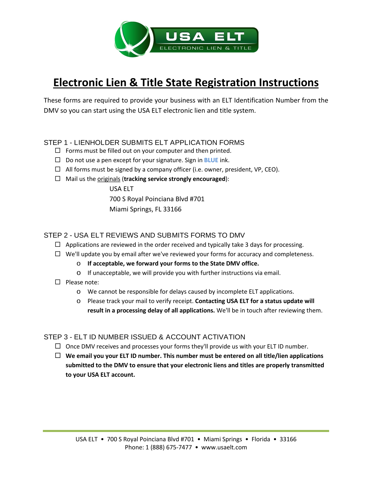 Electronic Lien  Title State Registration Instructions screenshot