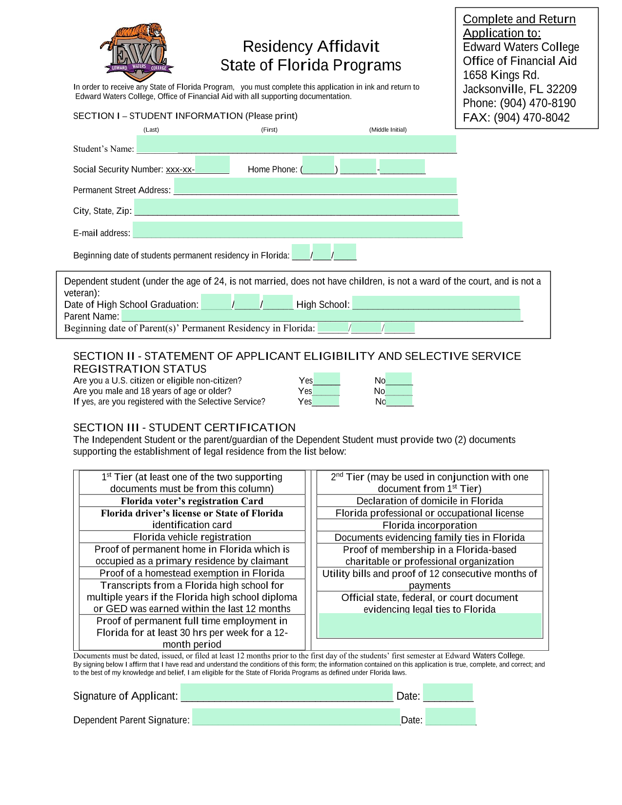 Residency Affidavit State Of Florida Programs screenshot