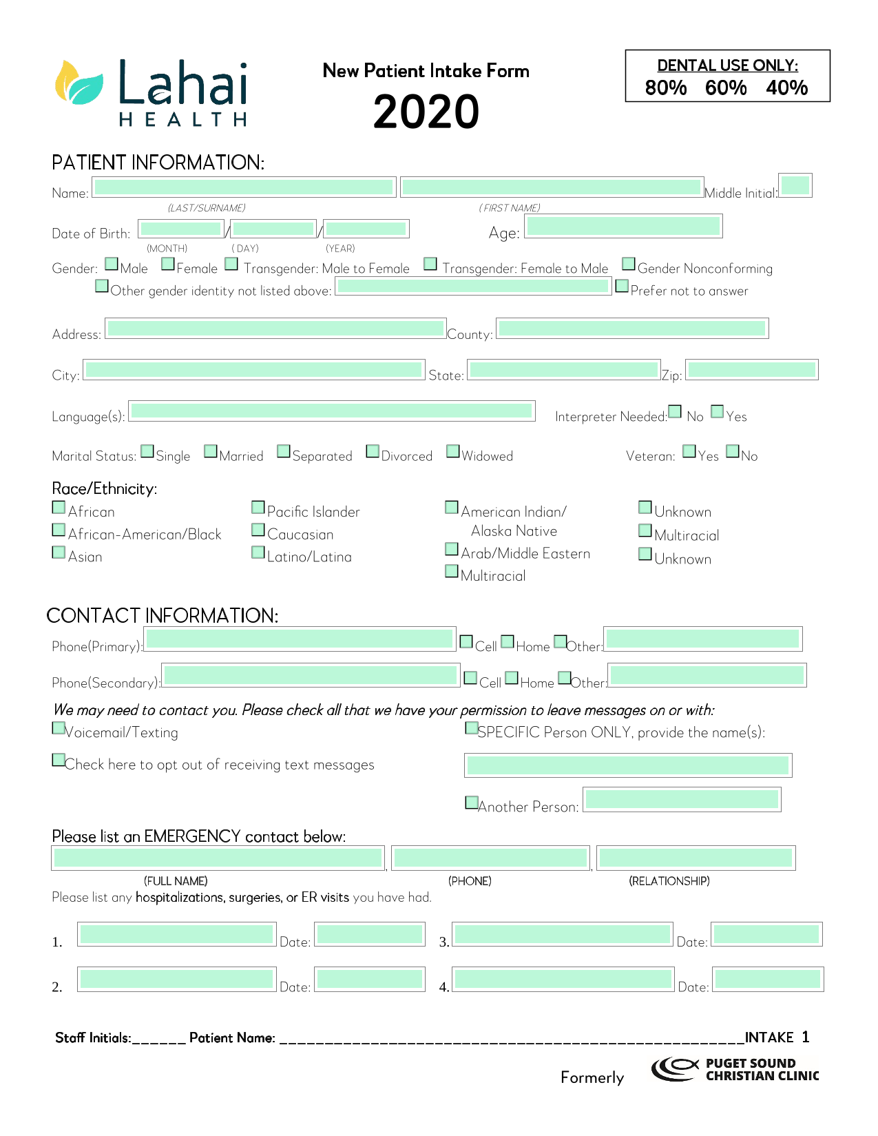 New Patient Intake Form screenshot