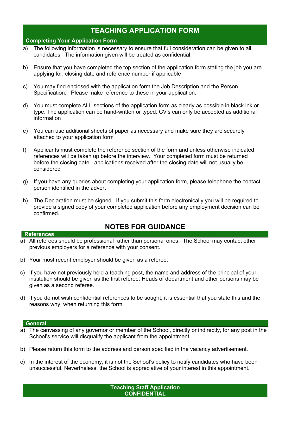 Teaching Application Form screenshot