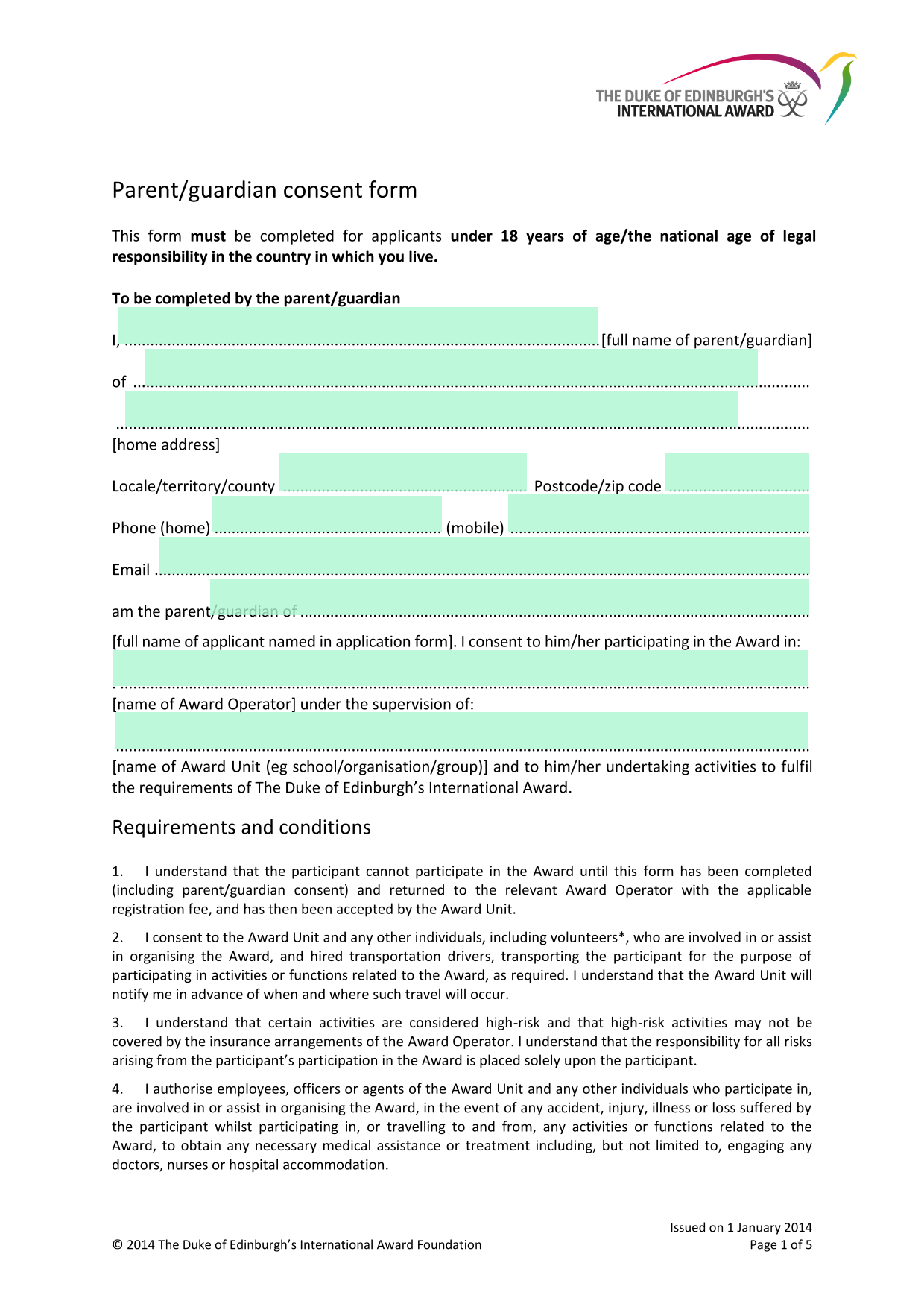 ParentGuardian Consent Form screenshot