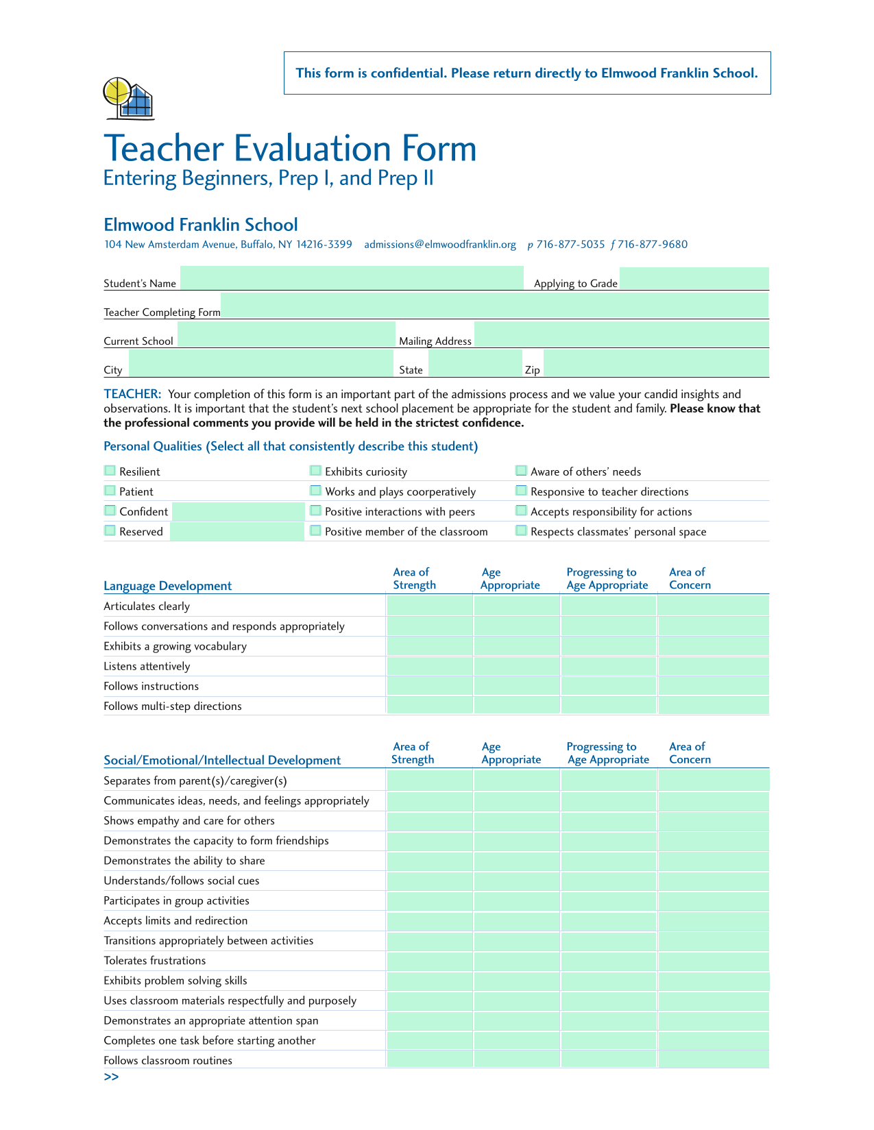 Teacher Evaluation Form screenshot