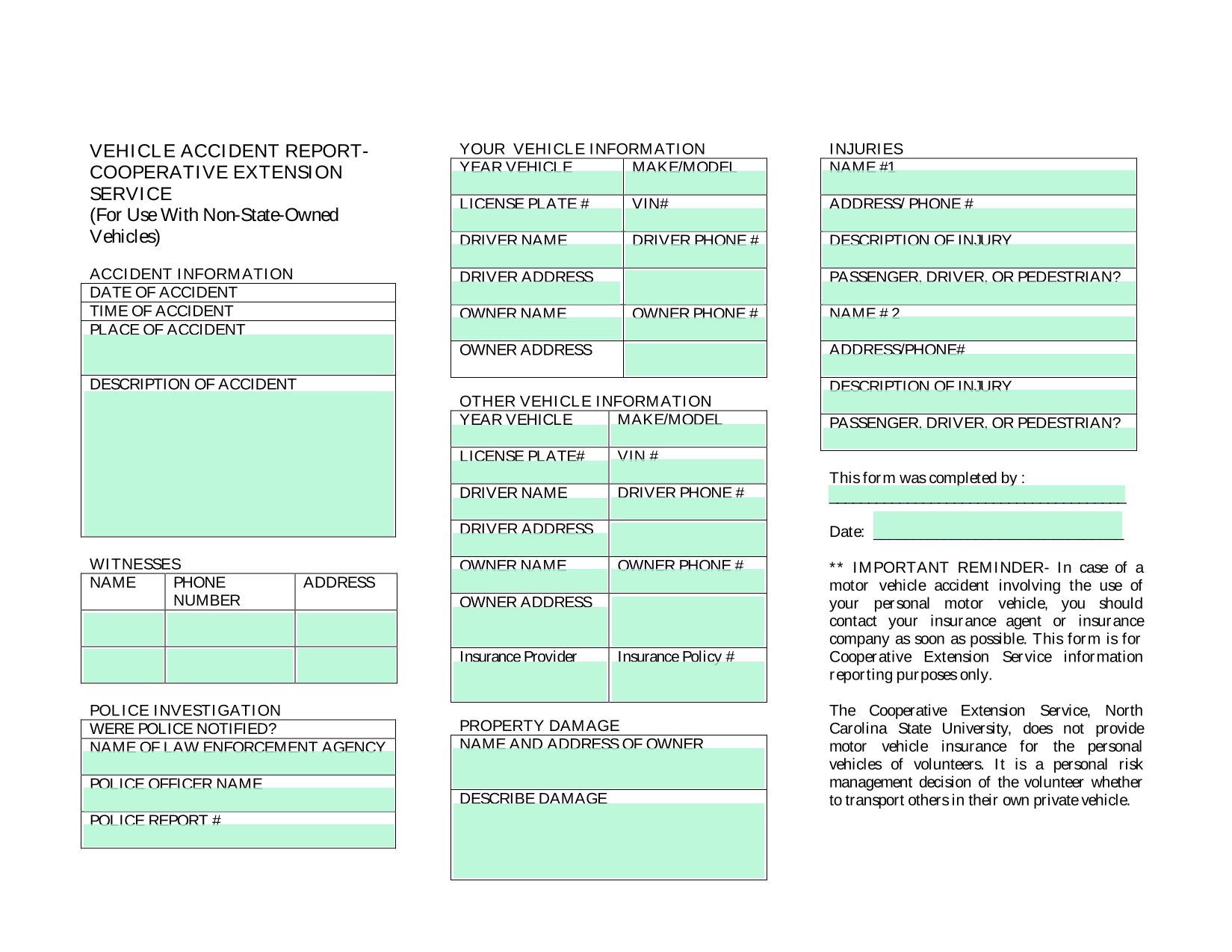 Vehicle Accident Report screenshot