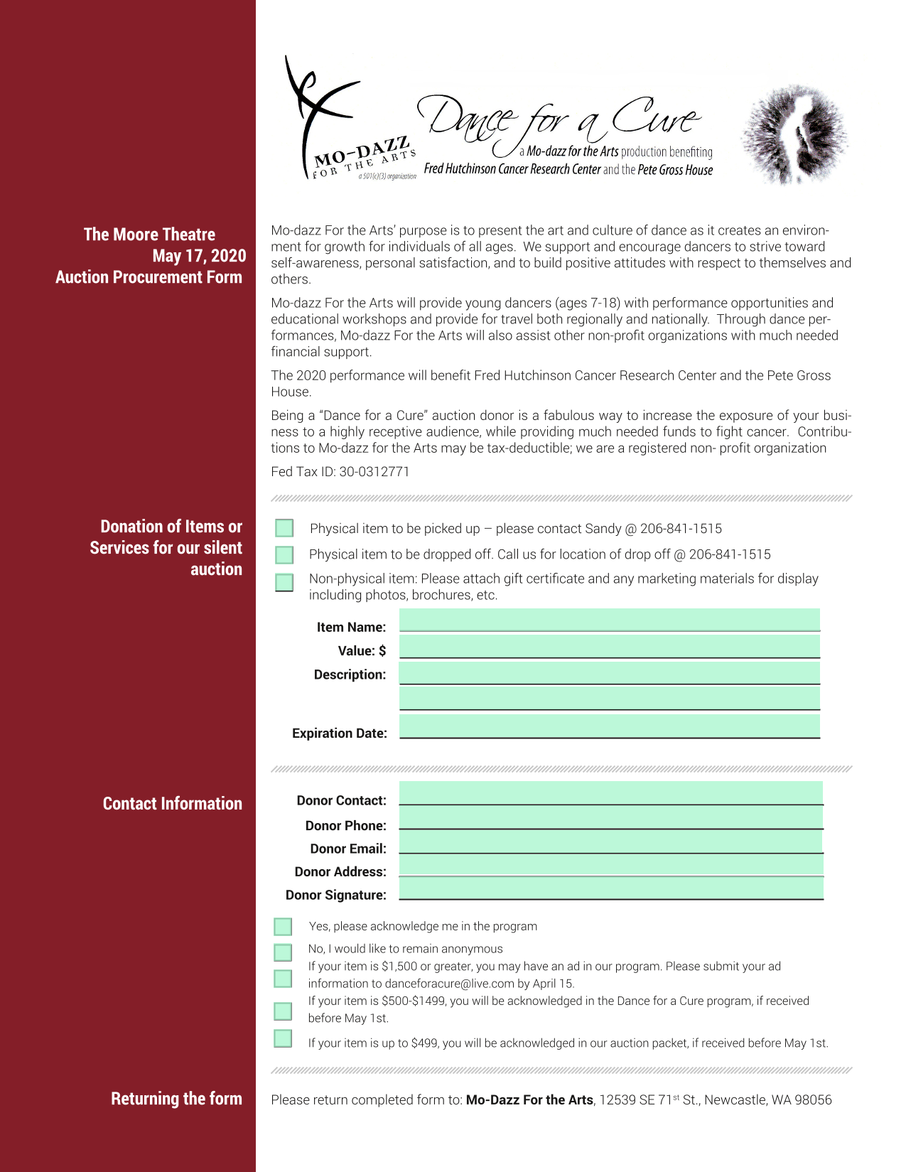 Auction Procurement Form screenshot