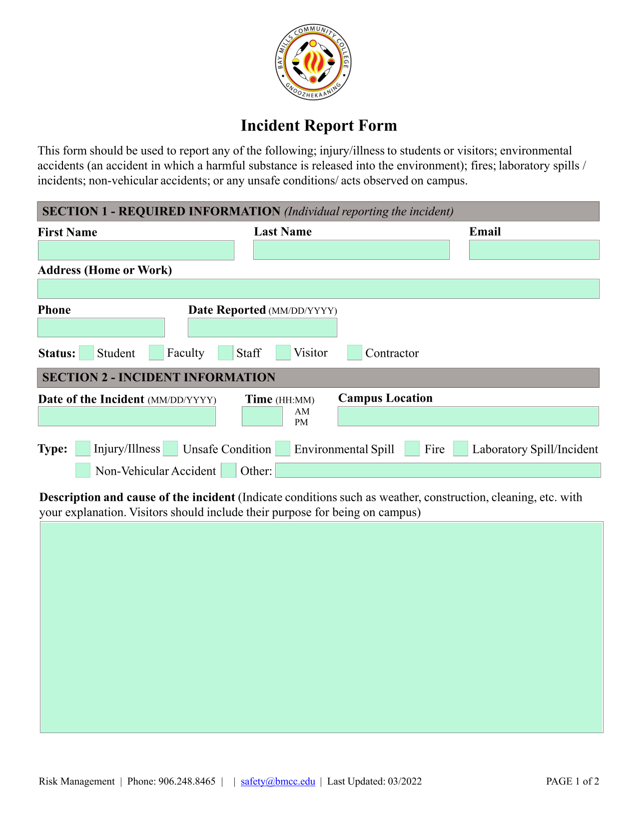 Incident Report Form screenshot