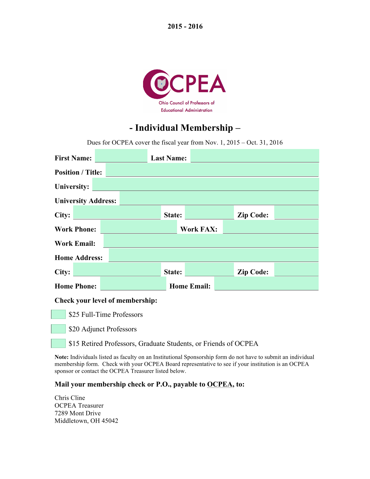Individual Membership Form screenshot