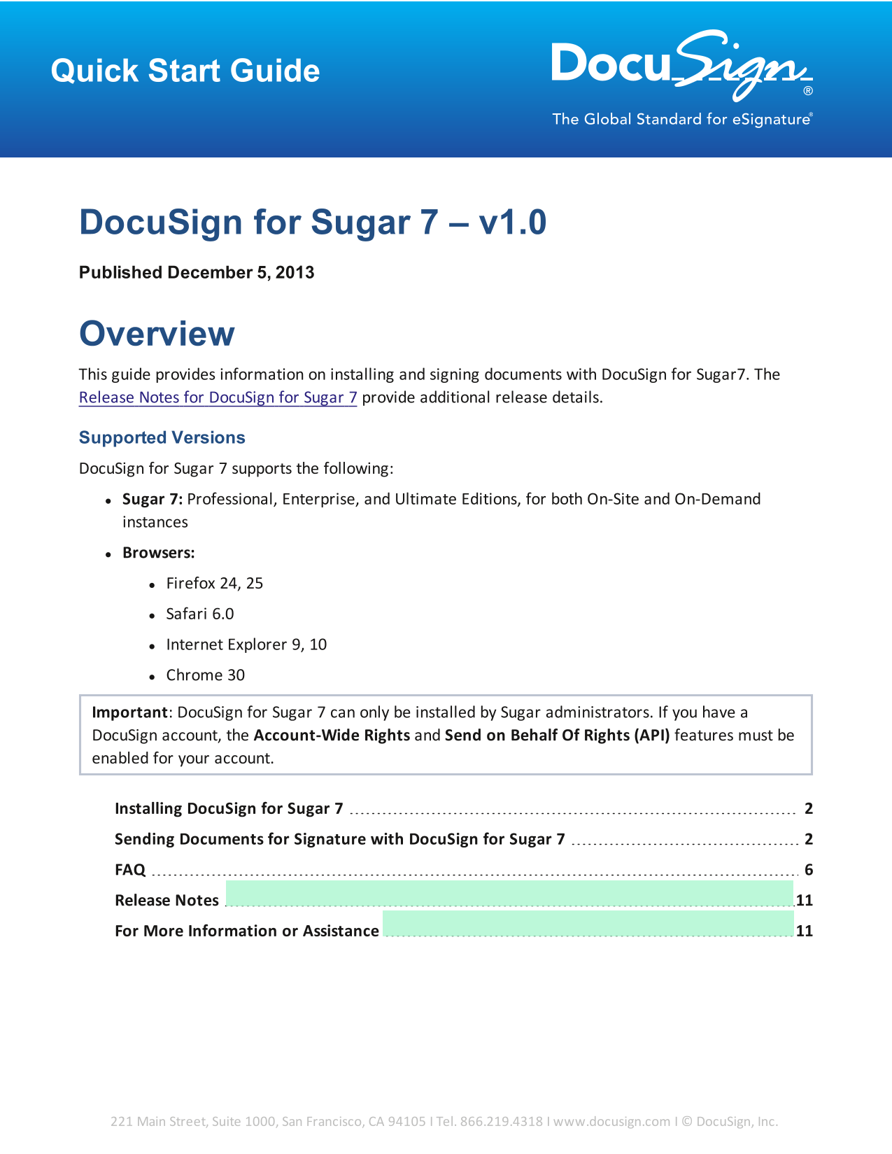 DocuSign For Sugar 7 Quick Start Guide screenshot