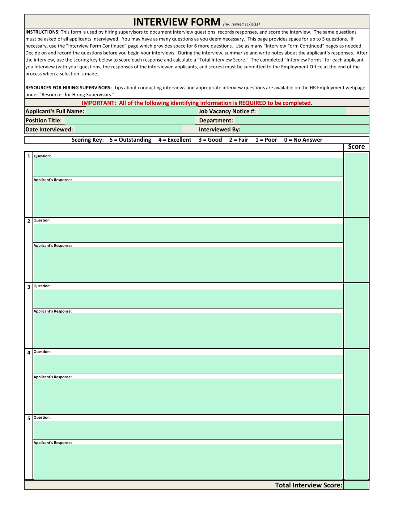 Interview Form screenshot