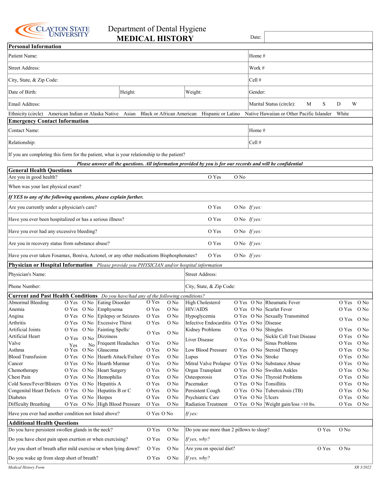 Patient Medical History Form screenshot