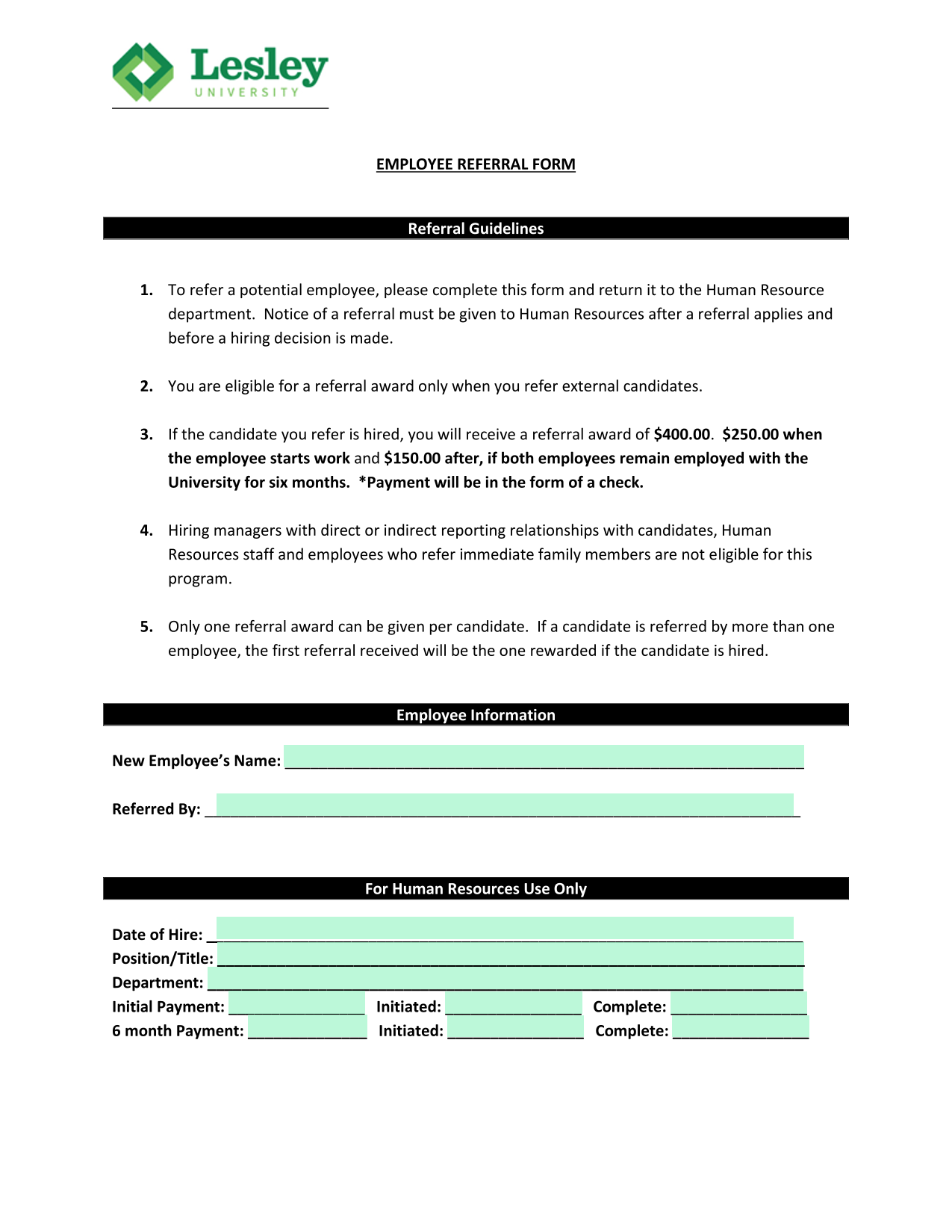 Employee Referral Form screenshot