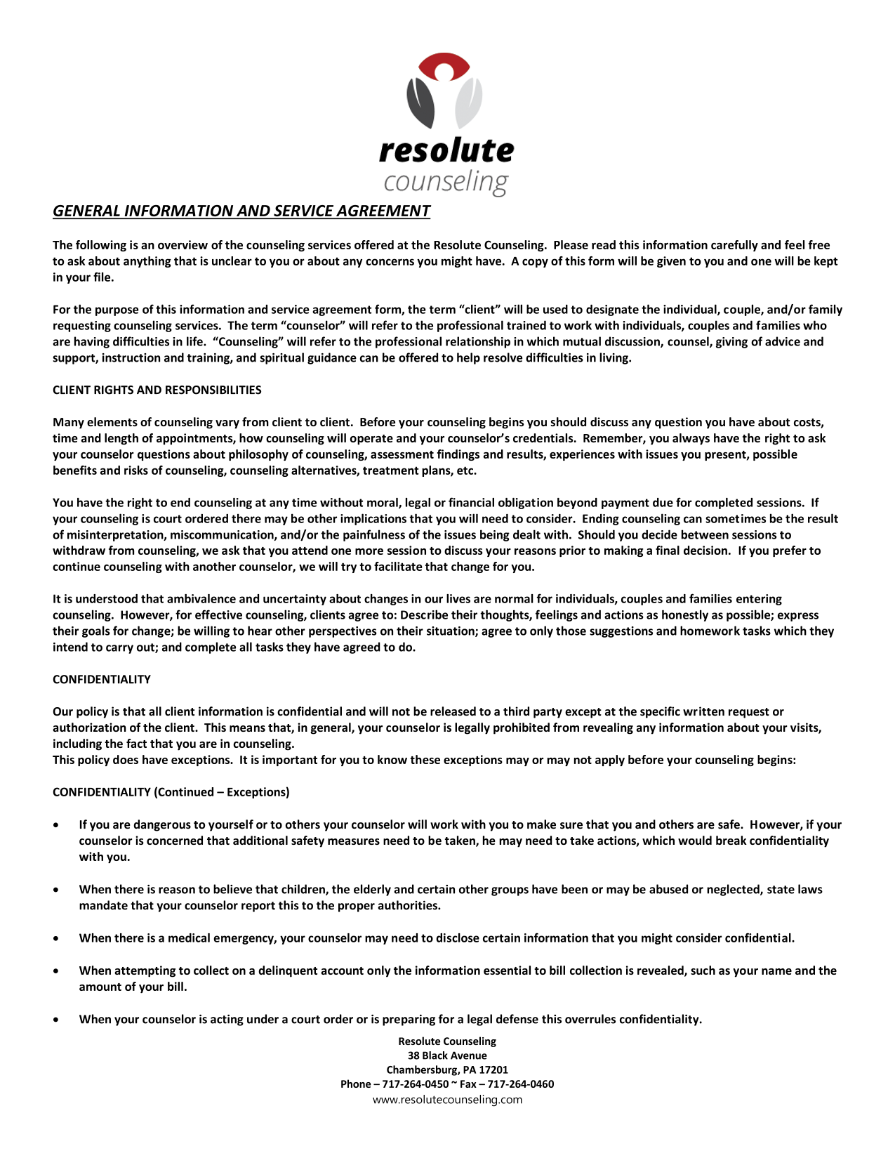 GENERAL INFORMATION AND SERVICE AGREEMENT screenshot