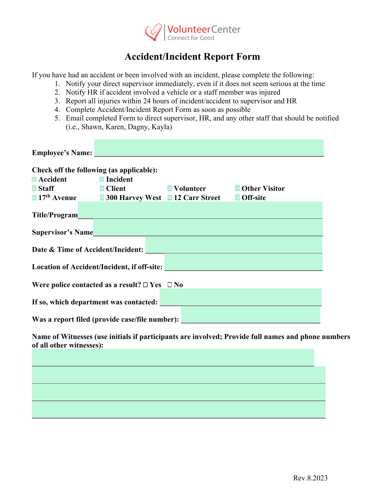AccidentIncident Report Form screenshot