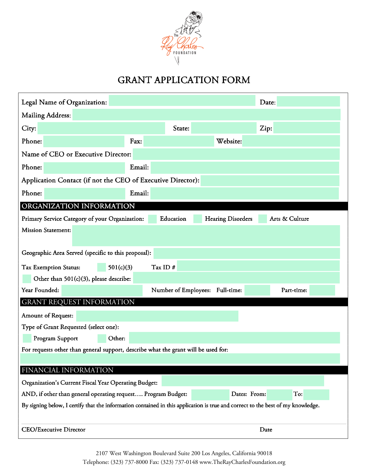 Grant Application Form screenshot