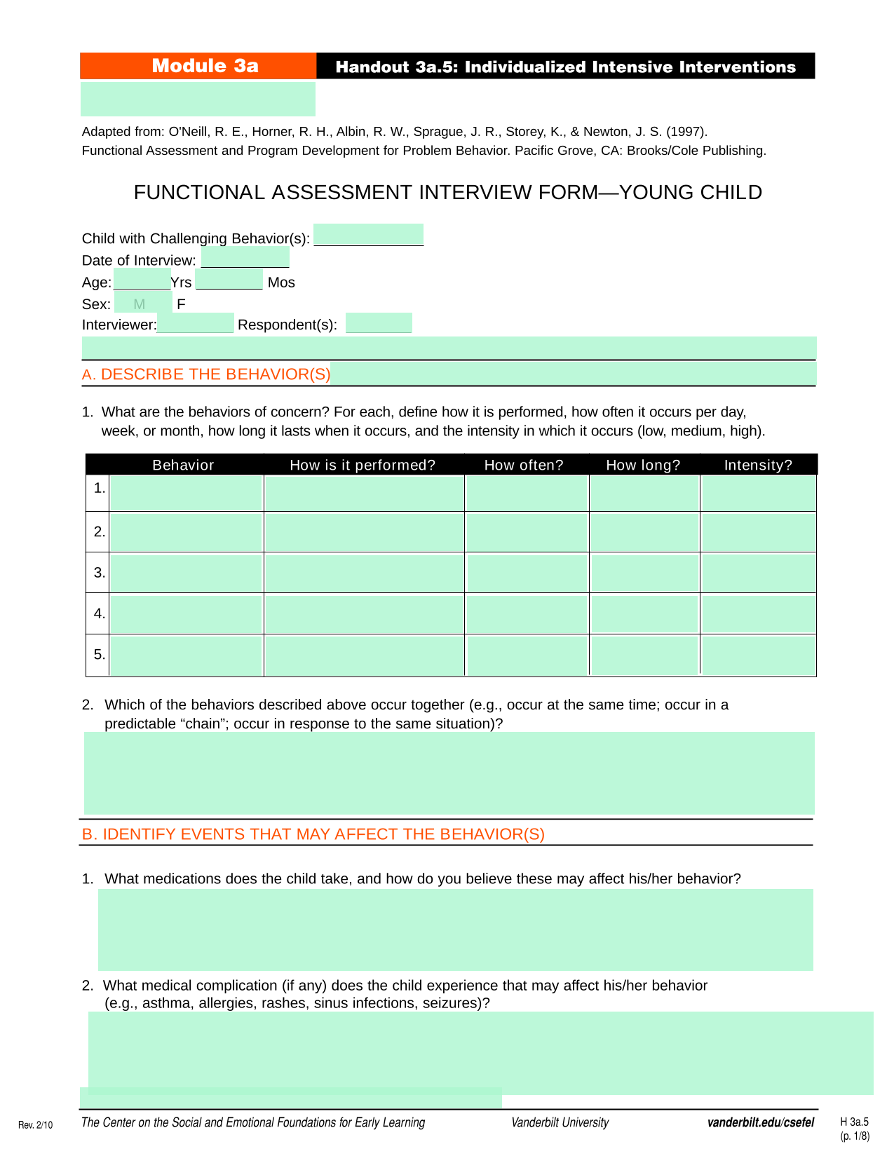 Functional Assessment Interview FormYoung Child screenshot