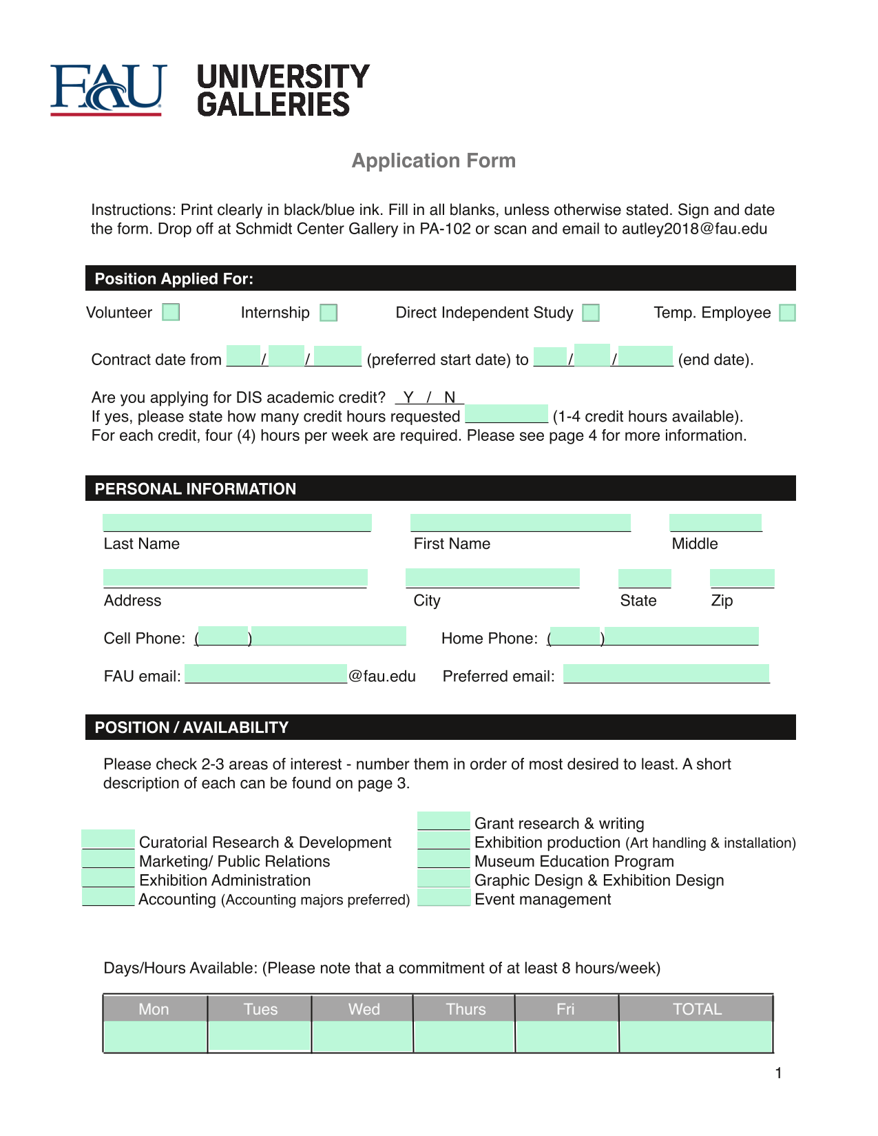 Application Form screenshot