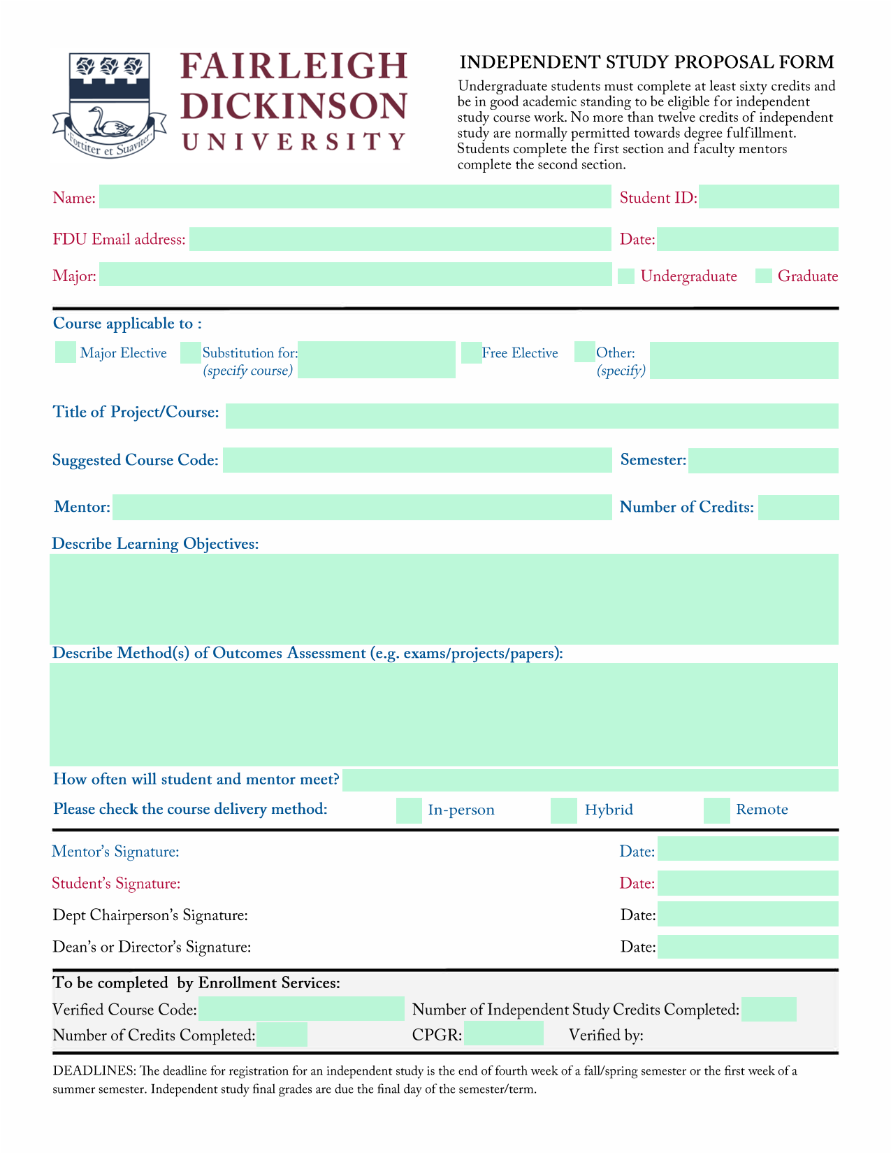 Independent Study Proposal Form screenshot