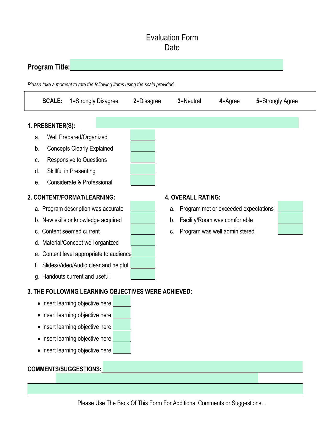 Evaluation Form screenshot